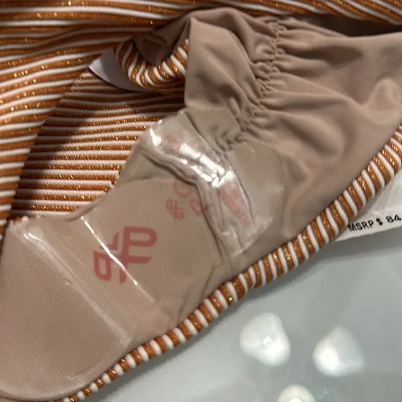 🆕 2pc PQ SWIM Aperol Stripe Perla Halter & Basic Ruched Bottom Teeny Fit - Picture 8 of 8